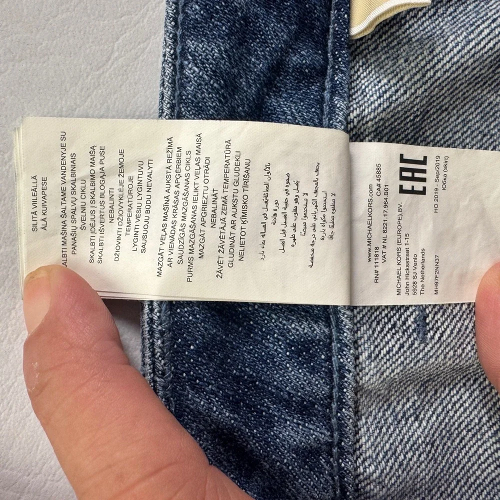 Michael Kors Womens Distressed Denim Mini Skirt Medium Wash Raw Hem Size 12
